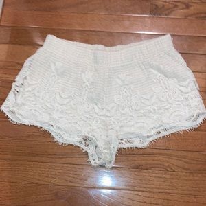 Cream Forever 21 Lace Crochet Shorts